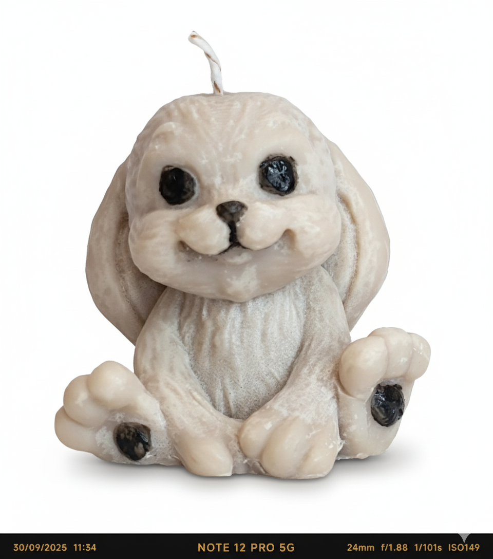 Vela Cachorro de orejas caídas de lujo. Figura de cera vegetal, regalo memorable y ecológico para amantes de los perros y cumpleaños.
