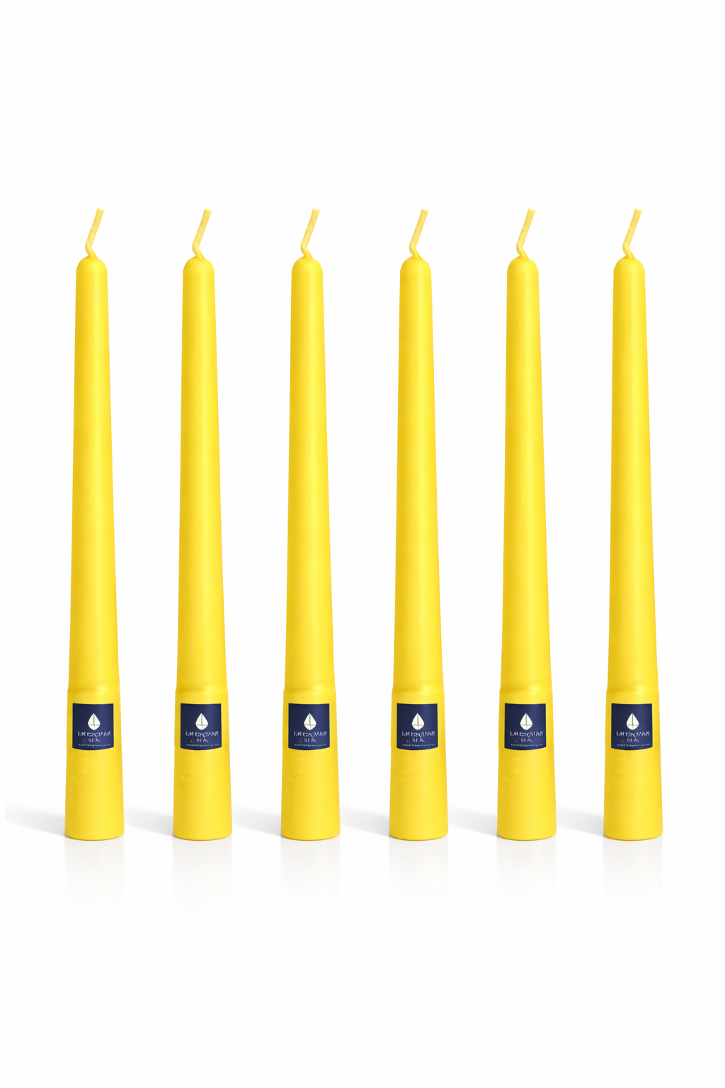 Pack de 6 velas cónicas Áurea Magna Amarilla, velas artesanales de alta gama para bodas, eventos y decoración de lujo.