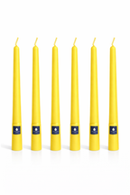Pack de 6 velas cónicas Áurea Magna Amarilla, velas artesanales de alta gama para bodas, eventos y decoración de lujo.