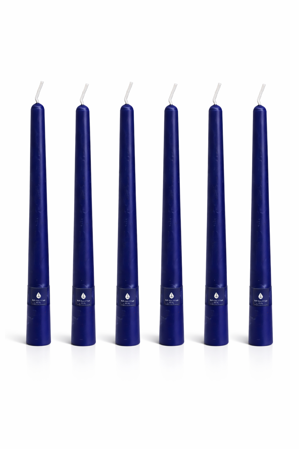 Pack de 6 velas cónicas Áurea Magna Azul Royal, velas artesanales de alta gama para bodas, eventos y decoración de lujo.