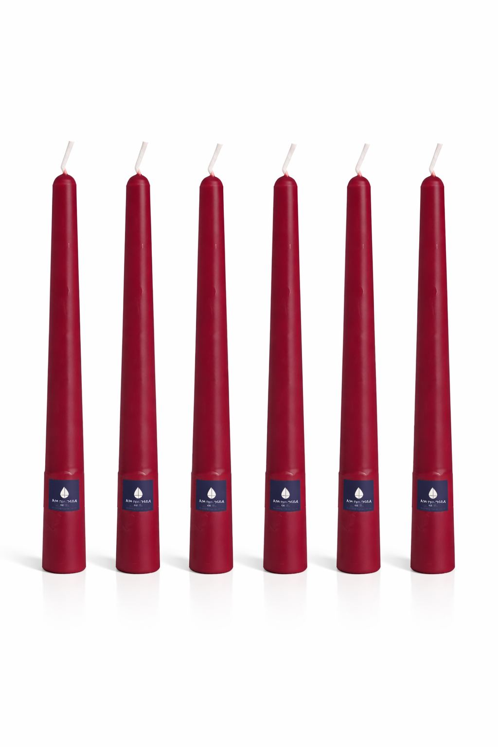 Pack de 6 velas cónicas Áurea  Borgoña, velas artesanales de alta gama para bodas, eventos y decoración de lujo.