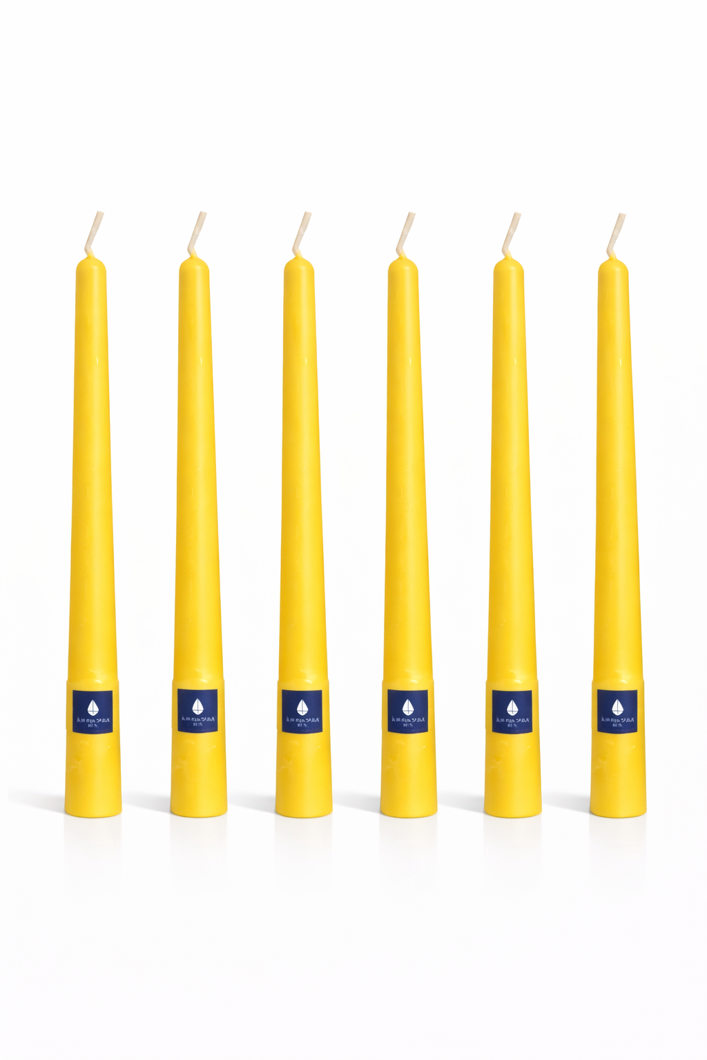 Pack de 6 velas cónicas Áurea Magna Mimosa Real, velas artesanales de alta gama para bodas, eventos y decoración de lujo.