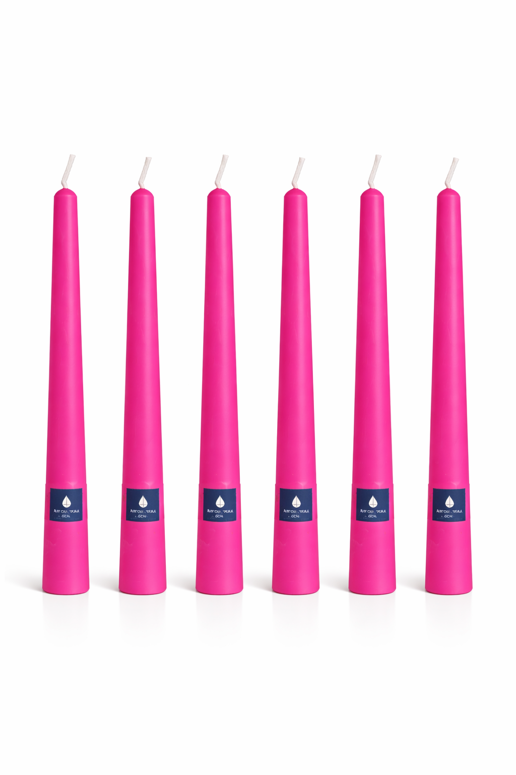 Pack de 6 velas cónicas Áurea Magna Rosa Fucsia, velas artesanales de alta gama para bodas, eventos y decoración de lujo.