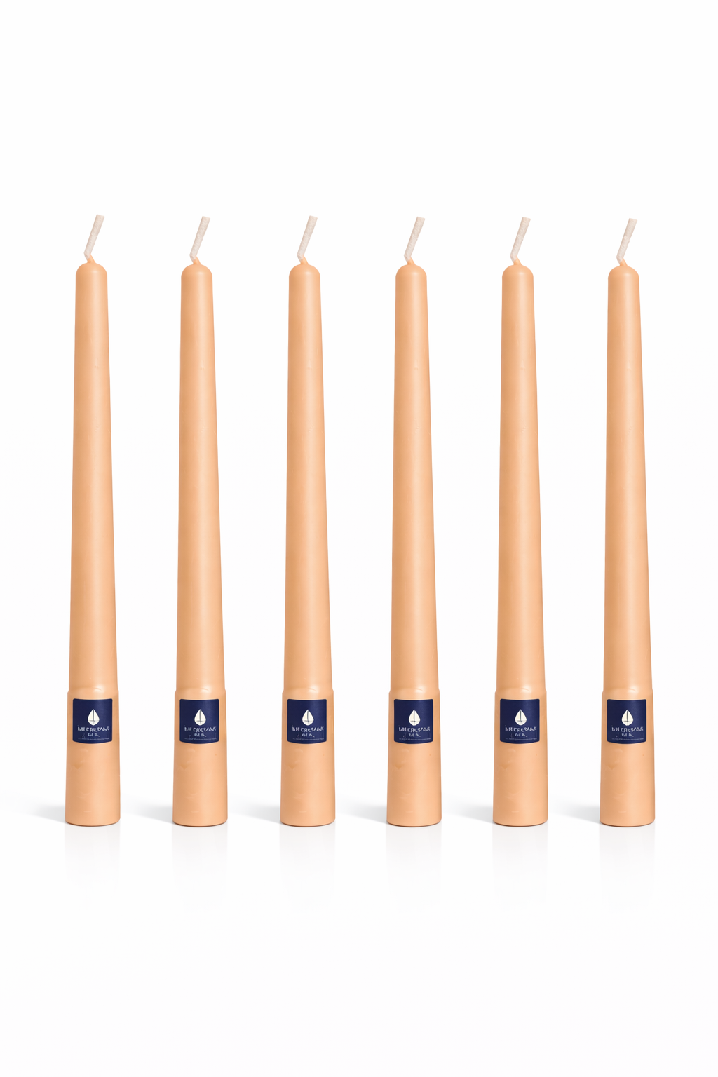 Pack de 6 velas cónicas Áurea Magna Naranja, velas artesanales de alta gama para bodas, eventos y decoración de lujo.