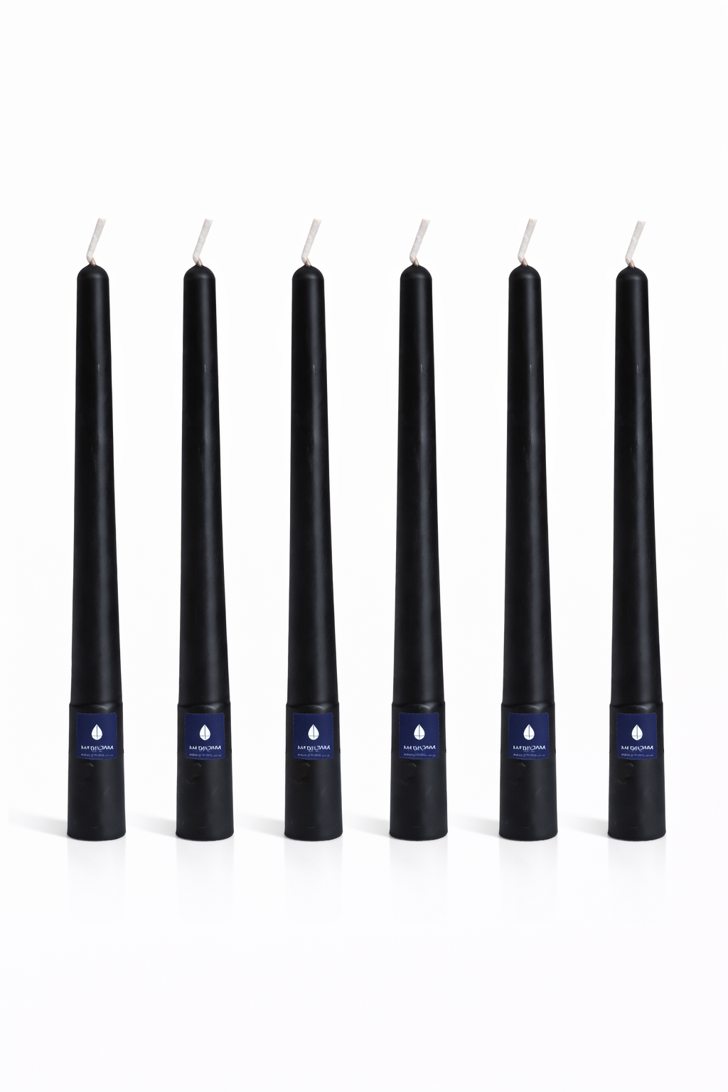 Pack de 6 velas cónicas Áurea Magna Negra, velas artesanales de alta gama para bodas, eventos y decoración de lujo.