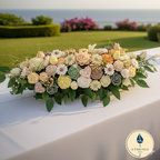 Arreglo floral de cera 100% ecológico, diseño boho chic. Souvenir de lujo y decoración de mesa con flores eternas y follaje verde.
